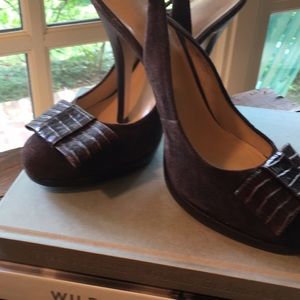 Brown suede sling back heels